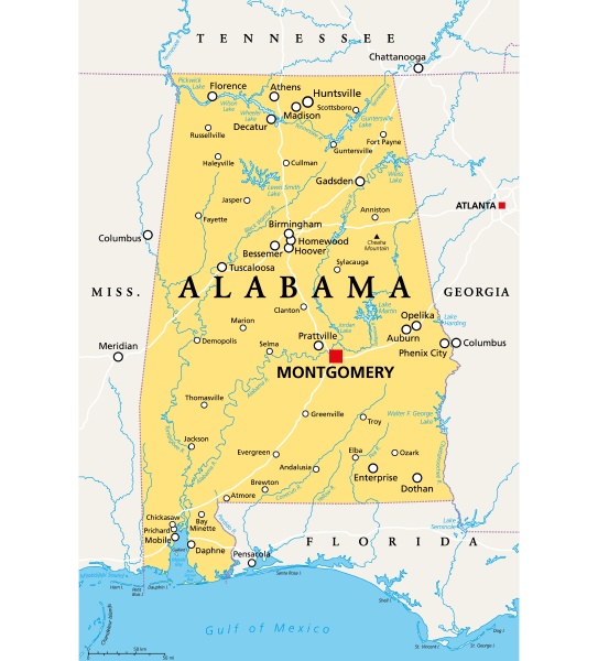 Alabama AL political map US state nicknamed The Stock Photo 31435879