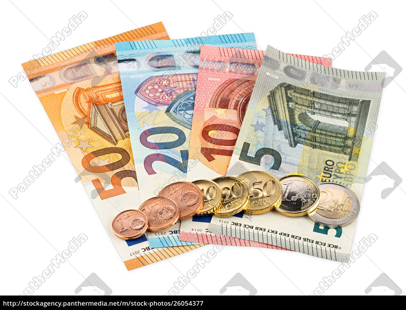 euro currency notes and coins